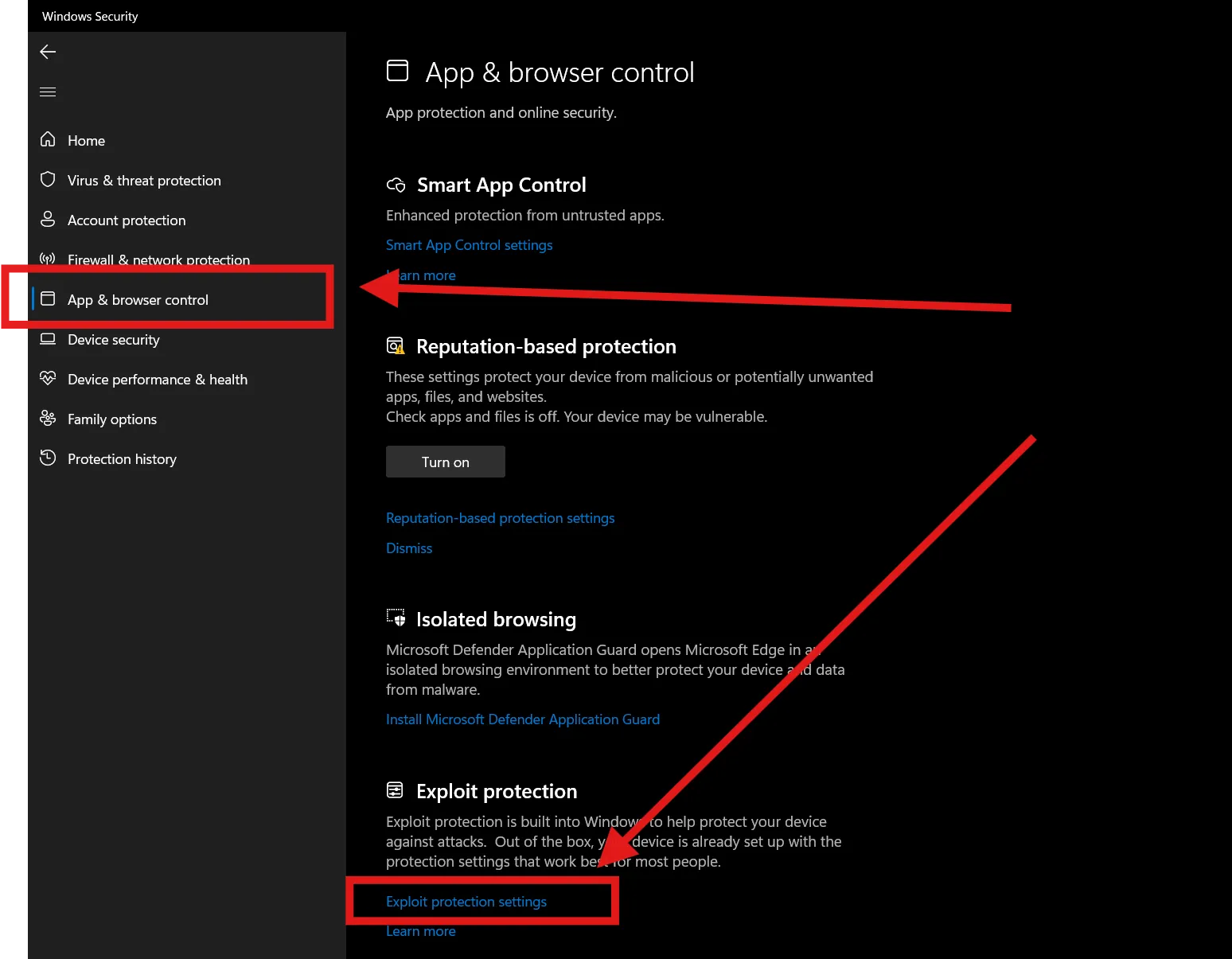 Как найти exploit protection